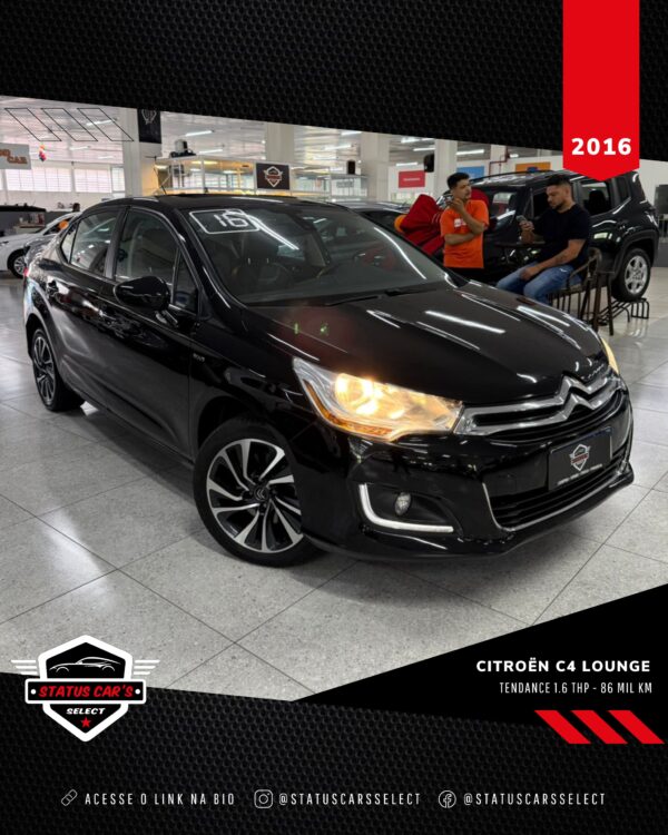 CITROEN C4 LOUNGE TENDANCE 1.6 THP FLEX AUTOMÁTICO COM TETO SOLAR 2016 PRETO